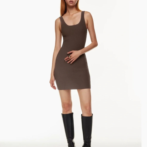Aritzia Babaton Sculpt Knit Squareneck Mini Dress Mocha Brown - Picture 1 of 9